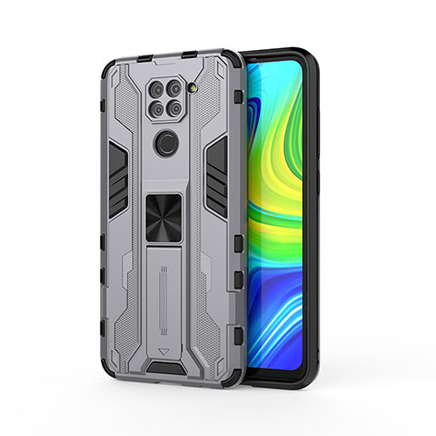 Coque Contour Silicone et Plastique Housse Etui Mat avec Aimant Magnetique Support KC1 pour Xiaomi Redmi Note 9 Gris