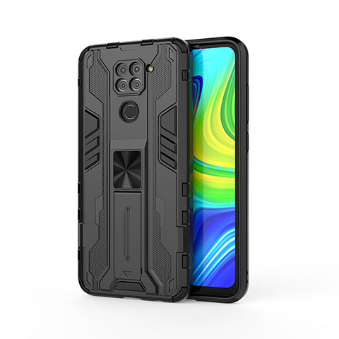 Coque Contour Silicone et Plastique Housse Etui Mat avec Aimant Magnetique Support KC1 pour Xiaomi Redmi Note 9 Noir