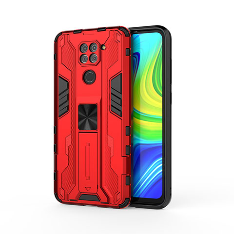 Coque Contour Silicone et Plastique Housse Etui Mat avec Aimant Magnetique Support KC1 pour Xiaomi Redmi Note 9 Rouge