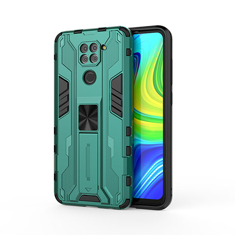 Coque Contour Silicone et Plastique Housse Etui Mat avec Aimant Magnetique Support KC1 pour Xiaomi Redmi Note 9 Vert