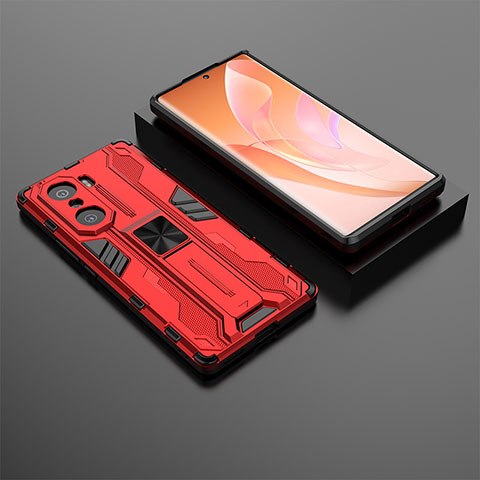 Coque Contour Silicone et Plastique Housse Etui Mat avec Aimant Magnetique Support KC2 pour Huawei Honor 60 Pro 5G Rouge