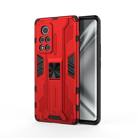 Coque Contour Silicone et Plastique Housse Etui Mat avec Aimant Magnetique Support KC2 pour Huawei Honor V40 5G Rouge