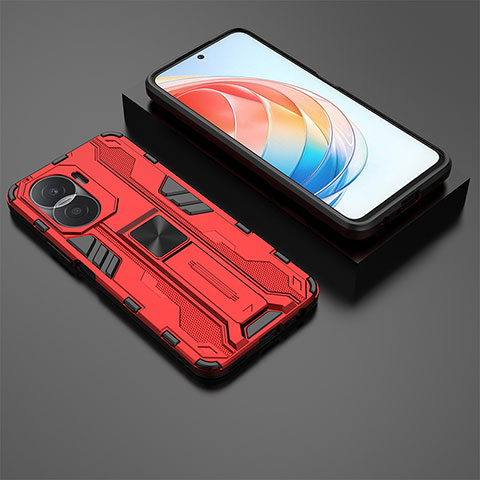 Coque Contour Silicone et Plastique Housse Etui Mat avec Aimant Magnetique Support KC2 pour Huawei Honor X40i 5G Rouge