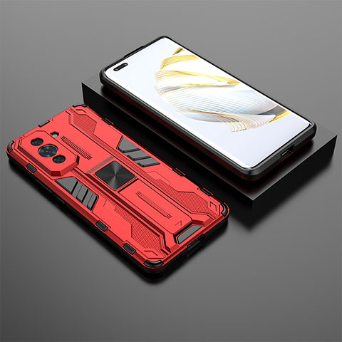 Coque Contour Silicone et Plastique Housse Etui Mat avec Aimant Magnetique Support KC2 pour Huawei Nova 10 Pro Rouge