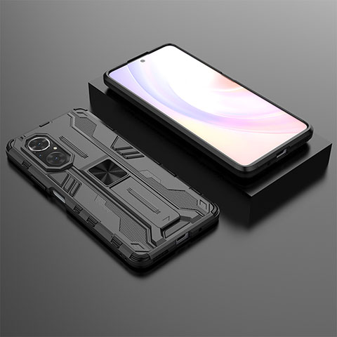 Coque Contour Silicone et Plastique Housse Etui Mat avec Aimant Magnetique Support KC2 pour Huawei Nova 9 SE Noir