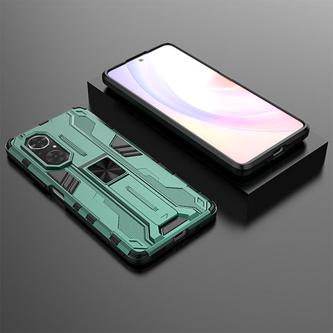 Coque Contour Silicone et Plastique Housse Etui Mat avec Aimant Magnetique Support KC2 pour Huawei Nova 9 SE Vert