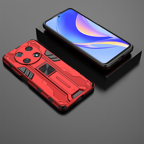 Coque Contour Silicone et Plastique Housse Etui Mat avec Aimant Magnetique Support KC2 pour Huawei Nova Y90 Rouge