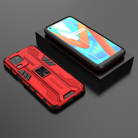 Coque Contour Silicone et Plastique Housse Etui Mat avec Aimant Magnetique Support KC2 pour Realme 8 5G Rouge