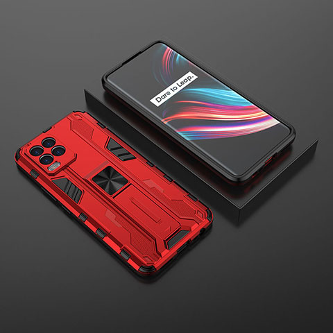 Coque Contour Silicone et Plastique Housse Etui Mat avec Aimant Magnetique Support KC2 pour Realme 8 Pro Rouge