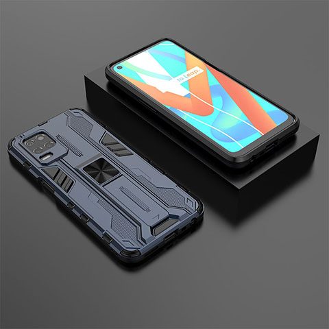 Coque Contour Silicone et Plastique Housse Etui Mat avec Aimant Magnetique Support KC2 pour Realme 8s 5G Bleu