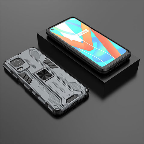 Coque Contour Silicone et Plastique Housse Etui Mat avec Aimant Magnetique Support KC2 pour Realme 8s 5G Gris