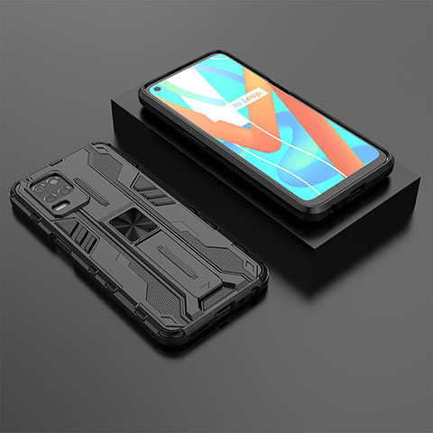 Coque Contour Silicone et Plastique Housse Etui Mat avec Aimant Magnetique Support KC2 pour Realme 8s 5G Noir