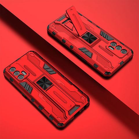 Coque Contour Silicone et Plastique Housse Etui Mat avec Aimant Magnetique Support KC2 pour Realme X7 Max 5G Rouge