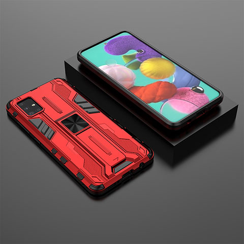 Coque Contour Silicone et Plastique Housse Etui Mat avec Aimant Magnetique Support KC2 pour Samsung Galaxy A51 4G Rouge