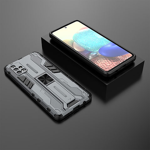 Coque Contour Silicone et Plastique Housse Etui Mat avec Aimant Magnetique Support KC2 pour Samsung Galaxy A71 4G A715 Gris