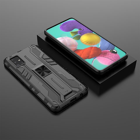 Coque Contour Silicone et Plastique Housse Etui Mat avec Aimant Magnetique Support KC2 pour Samsung Galaxy M40S Noir