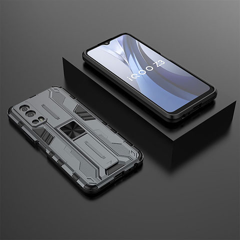 Coque Contour Silicone et Plastique Housse Etui Mat avec Aimant Magnetique Support KC2 pour Vivo iQOO Z3 5G Gris