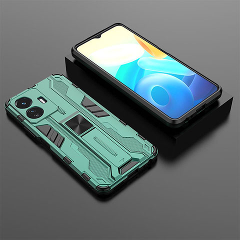 Coque Contour Silicone et Plastique Housse Etui Mat avec Aimant Magnetique Support KC2 pour Vivo iQOO Z6 Lite 5G Vert