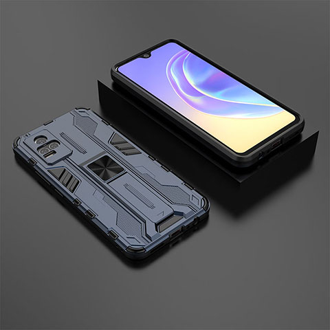 Coque Contour Silicone et Plastique Housse Etui Mat avec Aimant Magnetique Support KC2 pour Vivo V21e 4G Bleu