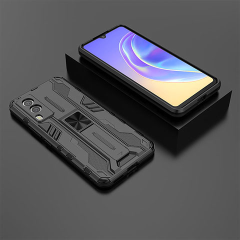 Coque Contour Silicone et Plastique Housse Etui Mat avec Aimant Magnetique Support KC2 pour Vivo V21e 5G Noir