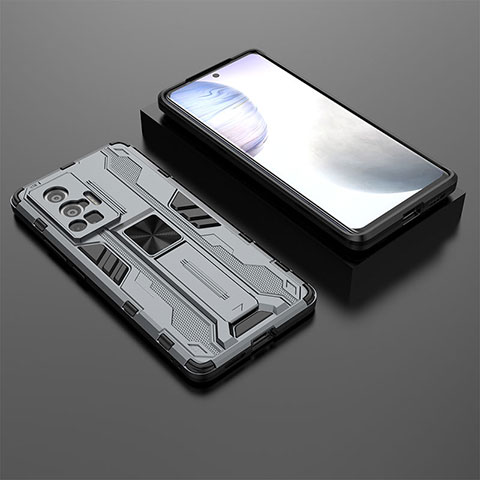 Coque Contour Silicone et Plastique Housse Etui Mat avec Aimant Magnetique Support KC2 pour Vivo X70 Pro 5G Gris