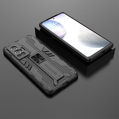 Coque Contour Silicone et Plastique Housse Etui Mat avec Aimant Magnetique Support KC2 pour Vivo X70 Pro 5G Noir