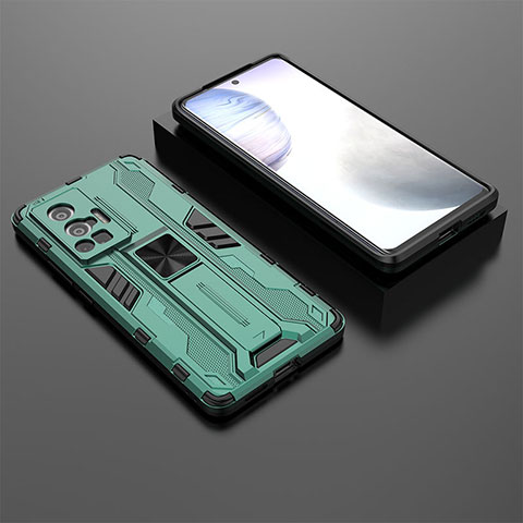 Coque Contour Silicone et Plastique Housse Etui Mat avec Aimant Magnetique Support KC2 pour Vivo X70 Pro 5G Vert