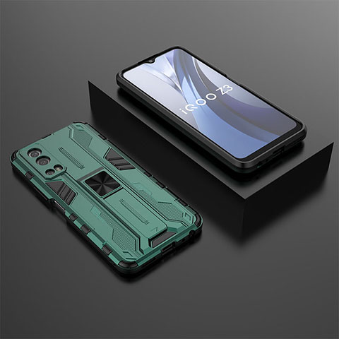 Coque Contour Silicone et Plastique Housse Etui Mat avec Aimant Magnetique Support KC2 pour Vivo Y72 5G Vert