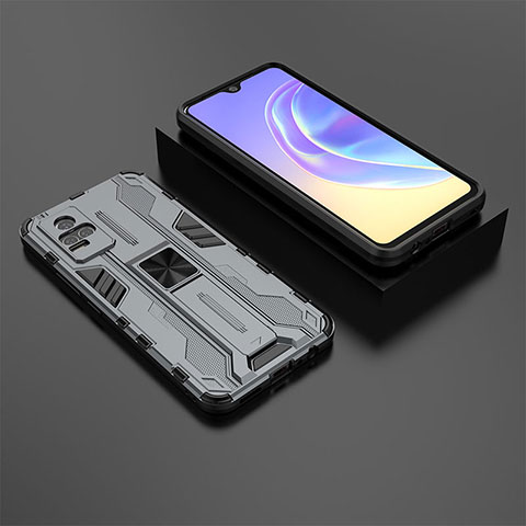 Coque Contour Silicone et Plastique Housse Etui Mat avec Aimant Magnetique Support KC2 pour Vivo Y73 (2021) Gris