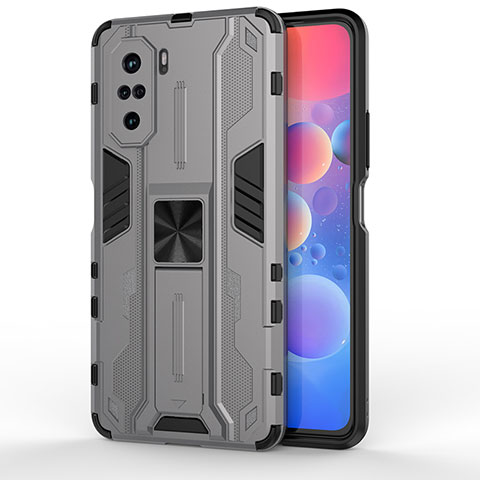 Coque Contour Silicone et Plastique Housse Etui Mat avec Aimant Magnetique Support KC2 pour Xiaomi Mi 11i 5G Gris