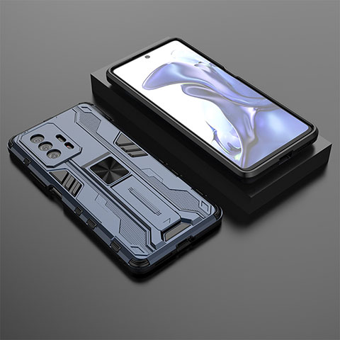 Coque Contour Silicone et Plastique Housse Etui Mat avec Aimant Magnetique Support KC2 pour Xiaomi Mi 11T 5G Bleu