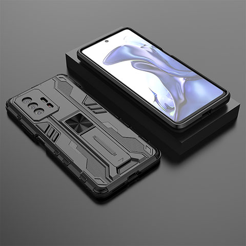 Coque Contour Silicone et Plastique Housse Etui Mat avec Aimant Magnetique Support KC2 pour Xiaomi Mi 11T 5G Noir