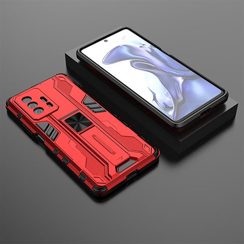 Coque Contour Silicone et Plastique Housse Etui Mat avec Aimant Magnetique Support KC2 pour Xiaomi Mi 11T 5G Rouge