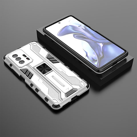 Coque Contour Silicone et Plastique Housse Etui Mat avec Aimant Magnetique Support KC2 pour Xiaomi Mi 11T Pro 5G Blanc