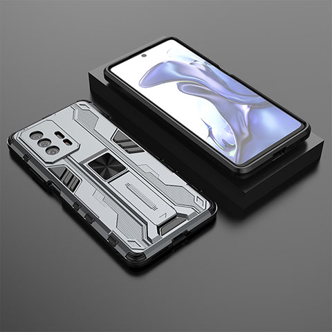 Coque Contour Silicone et Plastique Housse Etui Mat avec Aimant Magnetique Support KC2 pour Xiaomi Mi 11T Pro 5G Gris