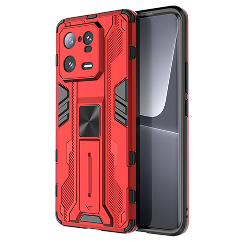 Coque Contour Silicone et Plastique Housse Etui Mat avec Aimant Magnetique Support KC2 pour Xiaomi Mi 13 Pro 5G Rouge