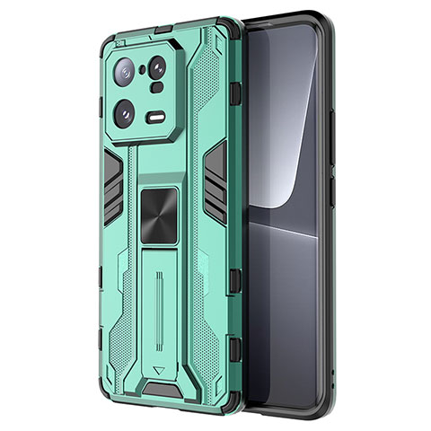 Coque Contour Silicone et Plastique Housse Etui Mat avec Aimant Magnetique Support KC2 pour Xiaomi Mi 13 Pro 5G Vert