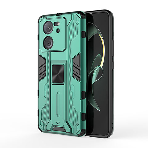 Coque Contour Silicone et Plastique Housse Etui Mat avec Aimant Magnetique Support KC2 pour Xiaomi Mi 13T 5G Vert