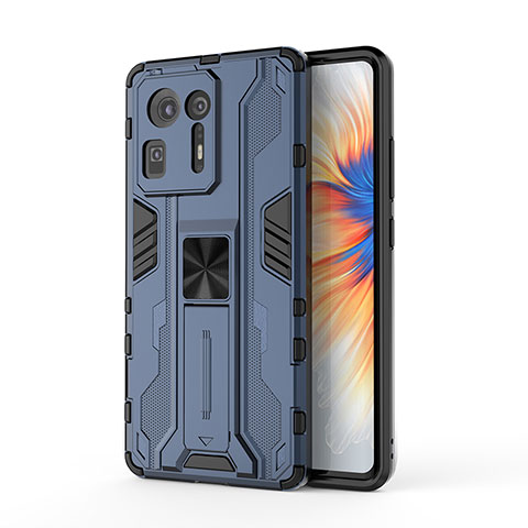 Coque Contour Silicone et Plastique Housse Etui Mat avec Aimant Magnetique Support KC2 pour Xiaomi Mi Mix 4 5G Bleu