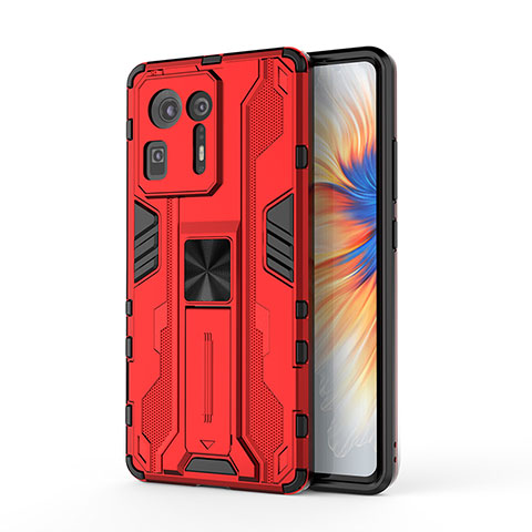 Coque Contour Silicone et Plastique Housse Etui Mat avec Aimant Magnetique Support KC2 pour Xiaomi Mi Mix 4 5G Rouge