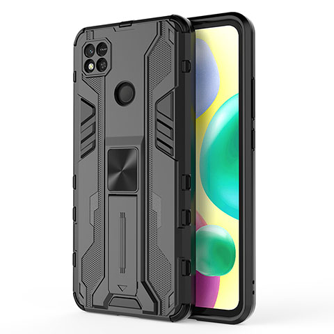 Coque Contour Silicone et Plastique Housse Etui Mat avec Aimant Magnetique Support KC2 pour Xiaomi POCO C31 Noir