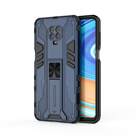 Coque Contour Silicone et Plastique Housse Etui Mat avec Aimant Magnetique Support KC2 pour Xiaomi Poco M2 Pro Bleu