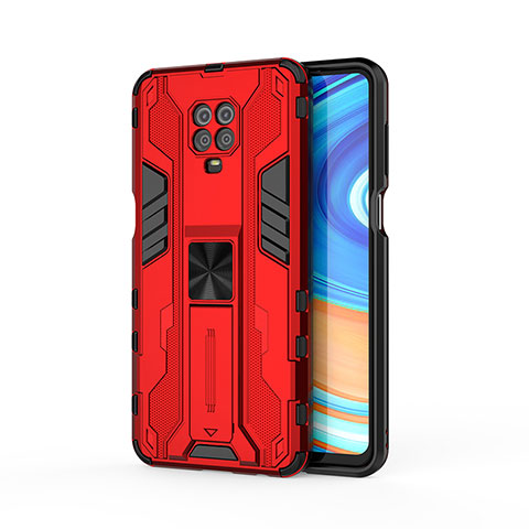 Coque Contour Silicone et Plastique Housse Etui Mat avec Aimant Magnetique Support KC2 pour Xiaomi Poco M2 Pro Rouge