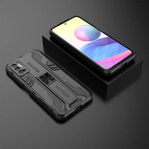 Coque Contour Silicone et Plastique Housse Etui Mat avec Aimant Magnetique Support KC2 pour Xiaomi POCO M3 Pro 5G Noir