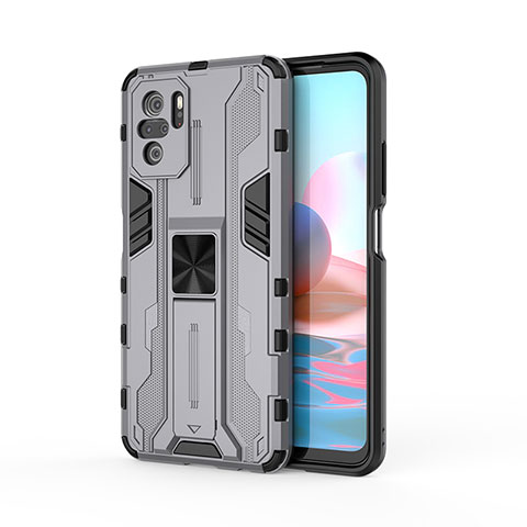 Coque Contour Silicone et Plastique Housse Etui Mat avec Aimant Magnetique Support KC2 pour Xiaomi Poco M5S Gris