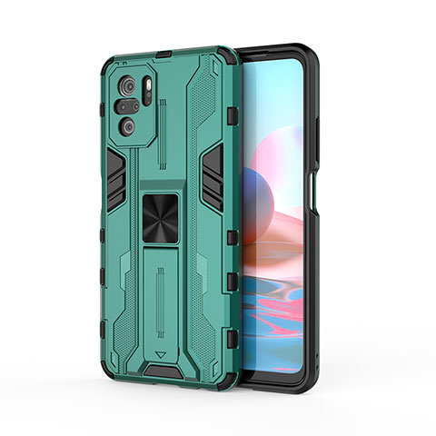 Coque Contour Silicone et Plastique Housse Etui Mat avec Aimant Magnetique Support KC2 pour Xiaomi Poco M5S Vert