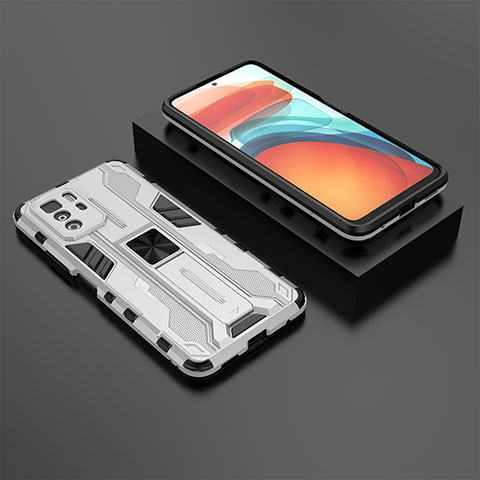 Coque Contour Silicone et Plastique Housse Etui Mat avec Aimant Magnetique Support KC2 pour Xiaomi Poco X3 GT 5G Blanc