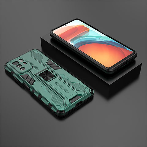 Coque Contour Silicone et Plastique Housse Etui Mat avec Aimant Magnetique Support KC2 pour Xiaomi Poco X3 GT 5G Vert