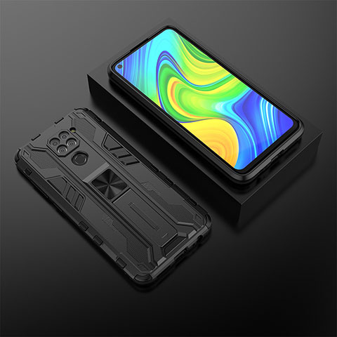 Coque Contour Silicone et Plastique Housse Etui Mat avec Aimant Magnetique Support KC2 pour Xiaomi Redmi 10X 4G Noir