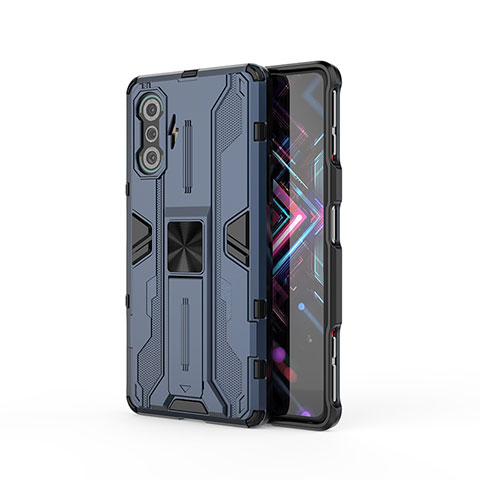 Coque Contour Silicone et Plastique Housse Etui Mat avec Aimant Magnetique Support KC2 pour Xiaomi Redmi K40 Gaming 5G Bleu